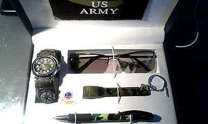 US Force Army sports Watch gift set compass torch sunglass men boys 