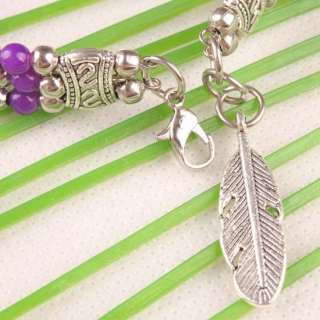 Purple Glass Bead Tibetan Silver Bracelet Bangle 1p  