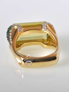 Gadi Yellow Gold Lemon Quartz Tsavorite Diamond Ring  