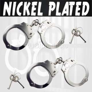 2pc SET Handcuffs NICKEL PLATED Double Lock OFFICIAL Police Hand Cuffs 