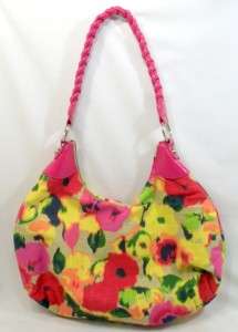 Hobo Bag Purse Handbag Bright Floral Print Raspberry Trim Lots Of 