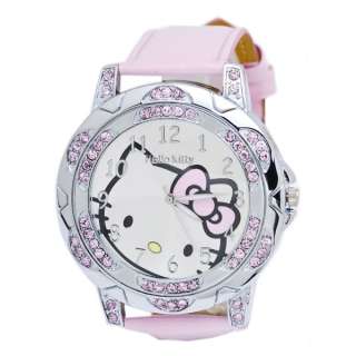 Vp37 Hello Kitty Pink Leather Crystal Quartz Watch  
