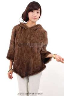 Hooded Mink Fur Knitted Cape/Pullover/Sweater/Pull on  