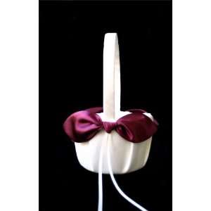   Bow Ivory Wedding Bridal Flower Girl Basket with Satin Bow and Ribbon
