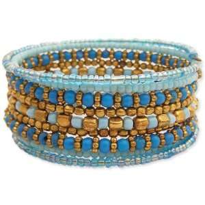   Turquoise Glass Bead Coil Bracelet Beaded Jewelry by Zad Jewelry