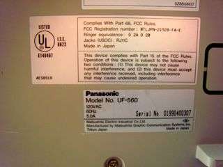 Panasonic UF 560 Fax Machine #21043760  