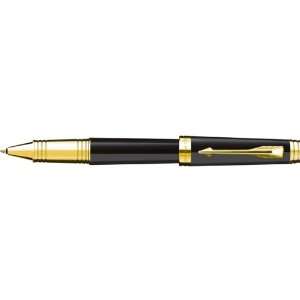  Parker Premier Black Lacque Gold Trim Rollerball Pen Fine 