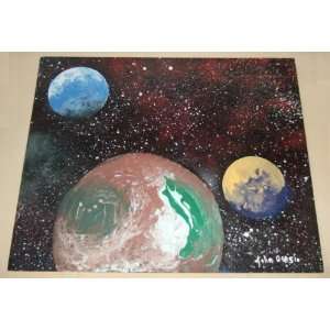   SPACE MODERN ART PAINTING ENTITLED THREE PLANETS SECOND MOVEMENT