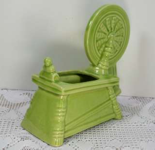 Vintage McCoy Art Pottery Lime Green Spinning Wheel Planter Flower Pot 