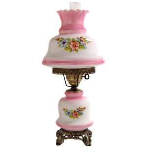   Pink Tint Floral Night Light Hurricane Table Lamp