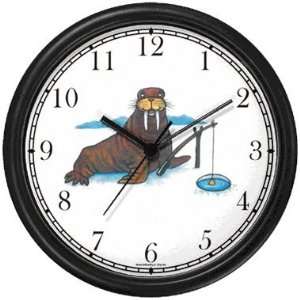  Walrus Ice Fishing Cartoon   JP Animal Wall Clock by 