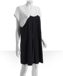 Miu Miu black silk color blocked pleated dress  