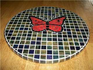 GLASS TILE BUTTERFLY MOSAIC LAZY SUSAN TABLE TOP  