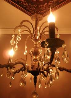 FRENCH BRASS ANTIQUE CEILING LIGHT CHANDELIER  BEAUTIFUL PATINA  