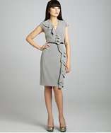 Calvin Klein tin stretch ruffle front belted cap sleeve dress style 