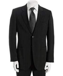 Armani Giorgio Armani black striped 2 button suit with flat front 