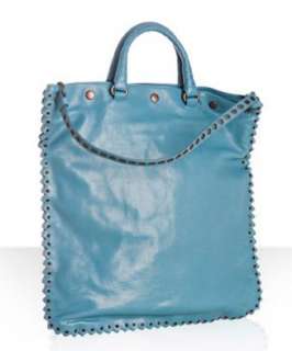Bottega Veneta light blue leather grommet detail top handle bag 
