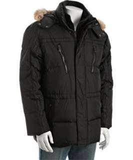 Marc New York black quilted fleece bib fur trim hooded down parka 