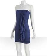 Halston Heritage blue stretch sateen strapless ruffle dress style 