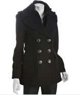 Miss Sixty black wool blend double breasted knit collar peacoat style 