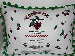   /Ticking Christmas PILLOW /Vintage 100% Cotton Pom Poms~Cherry Pie