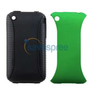   TPU Rubber CASE Green Hard COVER+Privacy LCD Film For iPhone 3G 3GS