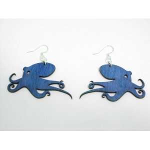  Aqua Marine Octopus Wooden Earrings GTJ Jewelry