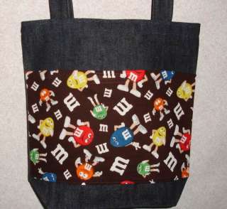 NEW Medium Denim Tote Bag Handmade/w M&M Candy Fabric  