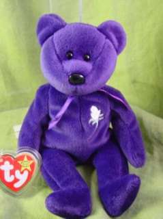 Rare Princess Diana Beanie Baby Bear Purple Made In China Red Star PE 