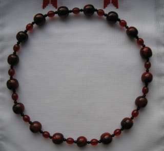 Ukrainian RED Lacquere Wooden Beads Necklace ~ETHNIC~  