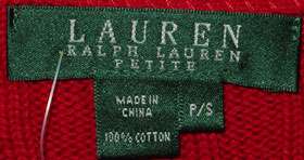 RALPH LAUREN LADIES RED CABLE KNIT SWEATER SZ MED/P NWT  