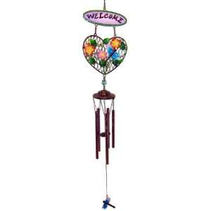  32 inch Metal Wire Welcome Sign Heart With Dragonfly Wind 