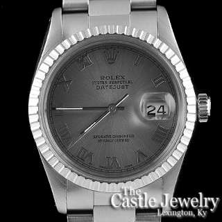 Mens Rolex Datejust SS Silver Roman Numeral Dial Oyster Bracelet 