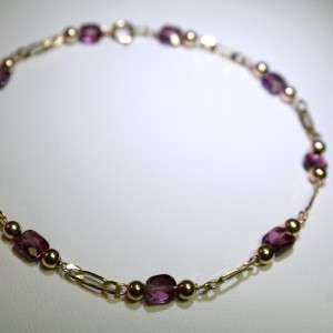 14k gold natural PINK/ROSE GARNET link chain bracelet  