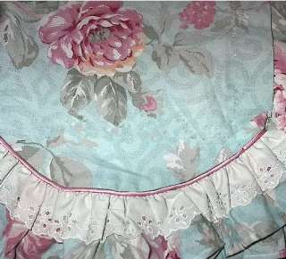 VALANCE~Glynda Turley~Aqua,Pink ROSE GARDEN Floral~Rod Pocket 
