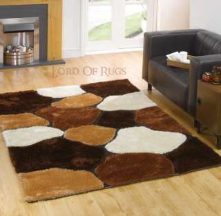 Large Soft Deluxe Shaggy Brown Beige Stone Design Rug in 2x5, 3x5, 5x7 