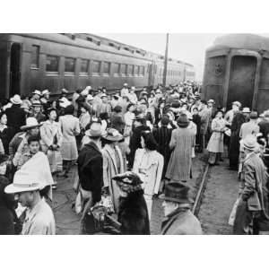 Japanese American Internees Waiting to Board Train to Santa Anita, Los 