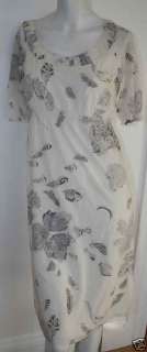 THEORY White Gray Silk Dress w/ Feather Leaves NEW P  