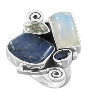   Rainbow Moonstone Tanzanite Iolite White Topaz Ring Jewelry Size 8