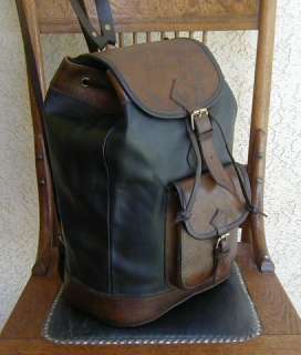Vintage Lg. RUGGED 2 Tone Leather BOHO Backpack Bag  
