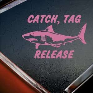  Shark Catch Tag Release Pink Decal Truck Window Pink 