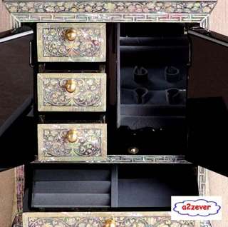 Mother of Pearl Jewelry Box Twin Doors with Cranes  