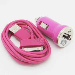AC Car vehicle Charger& USB Data Cable cord for iPod Touch iPhone 4 4G 