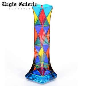   And Hand Painted Murano Glass Geometric Vase Made In Italy #275  
