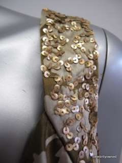 Vera Wang Dress Grn Silk W/ Gold Sequin Detail Sz 8  