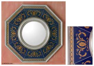Elegance~Blue Octagon Reverse Painted Glass Wall MIRROR  