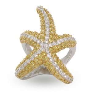  Sparkling Pave Set Gold & Silver CZ Starfish Cocktail Ring 