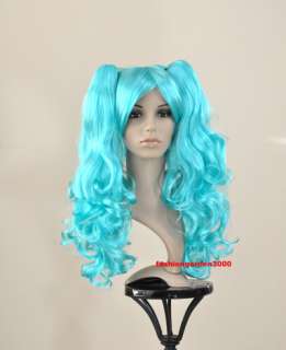 SWEET WAVY CURLY BLUE PONYTAIL COSTUME COSPLAY HAIR WIG  