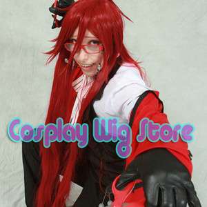 Black Butler Grell Sutcliff Long Apple Red Cosplay Wig  
