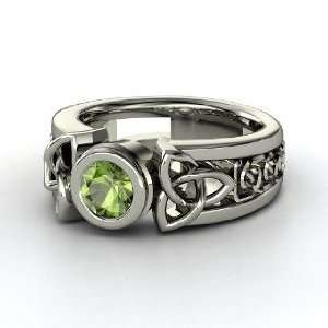    Celtic Sun Ring, Round Green Tourmaline Platinum Ring Jewelry